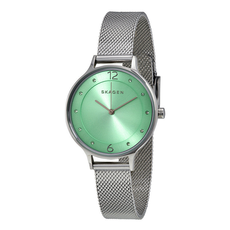 Skagen Anita Light Green Sunray Dial Stainless Steel Mesh Bracelet Wat - 32° Watches