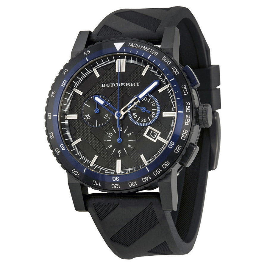 Burberry BU9806 The City Chronograph Black Dial Black Rubber Men's Watch -  32° Watches