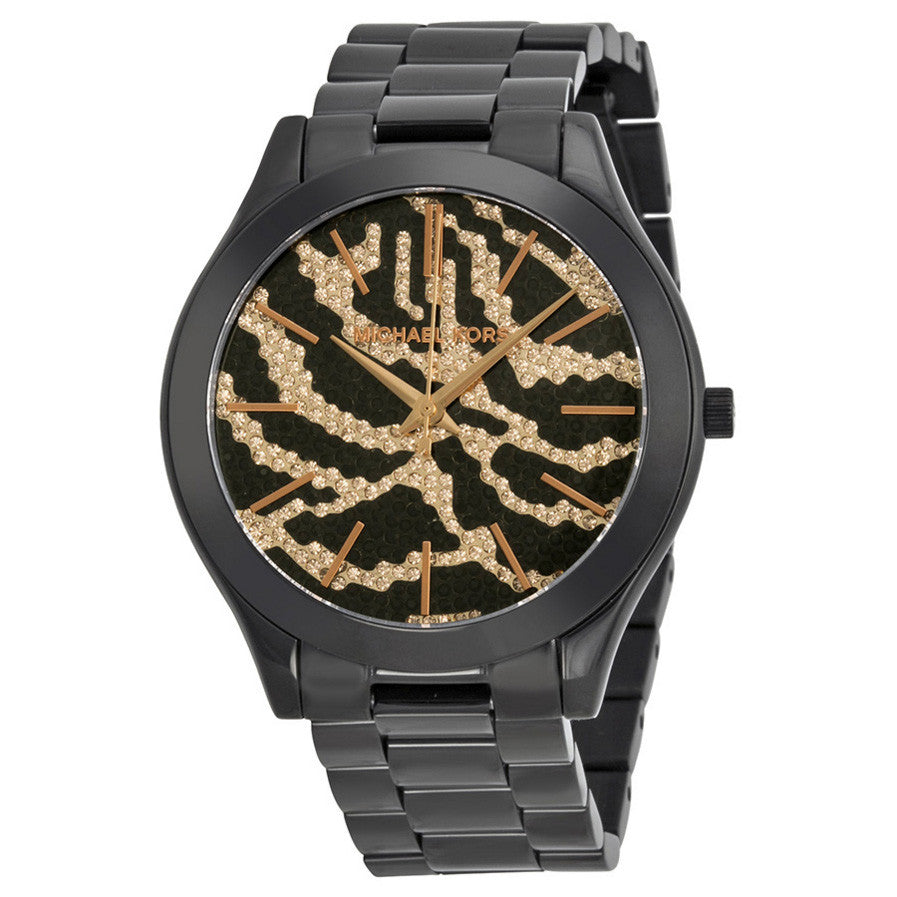 Michael Kors MK3316 Slim Runway Rose Gold-Tone Pave With Zebra Pattern  Women's Watch - 32° Watches