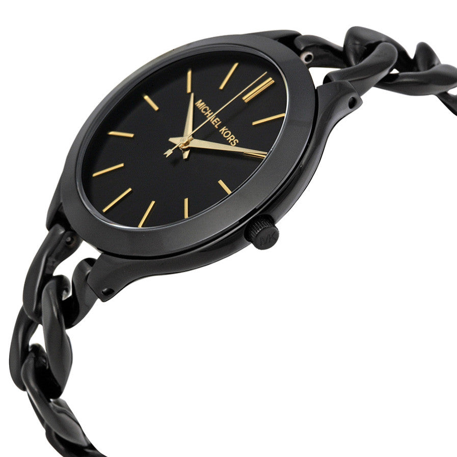 slim runway black stainless steel watch