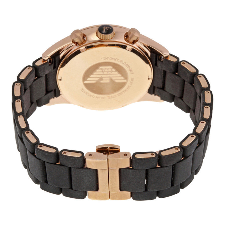 black and rose gold armani watch