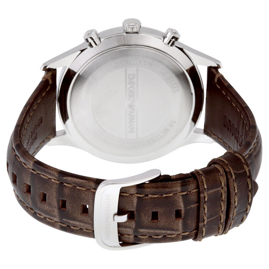 Emporio Armani AR1878 Classic Cream Dial Brown Crocodile Leather  Chronograph Men's Watch - 32° Watches