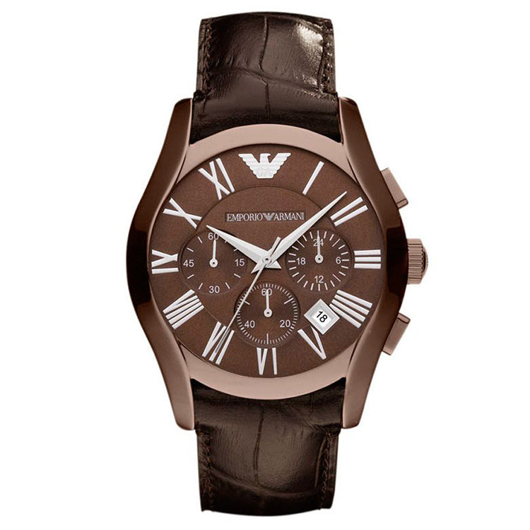 Classic Chronograph Brown Dial Brown Leather Strap Men's Watch Emporio ...