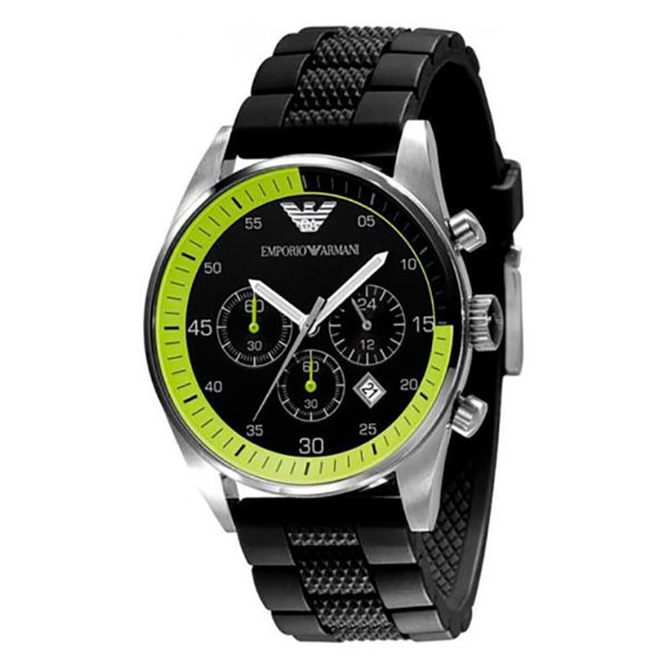 Chronograph Black With Green Dial Black Silicone Strap Men's Watch Emporio  Armani AR5865 - 32° Watches