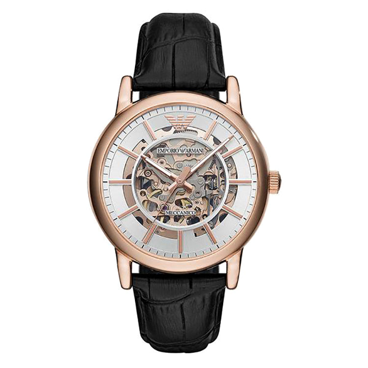 Luigi Meccanico Skeleton Dial Rose Gold Case Automatic Men's Watch Emporio  Armani AR60007 - 32° Watches