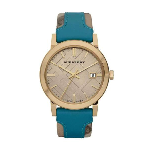 Burberry BU9018 Heritage Nova Check Beige Dial Check Fabric And Turquoise  Leather Ladi - 32° Watches