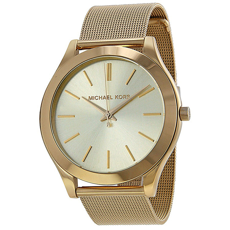 Michael Kors MK3282 Slim Runway Champagne Dial Gold-tone Mesh Ladies Watch  - 32° Watches