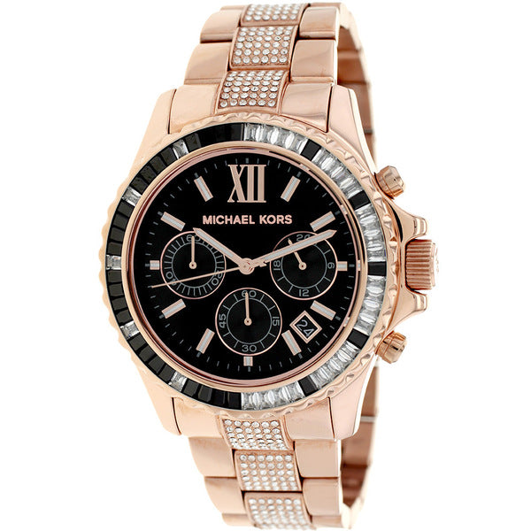 black and rose gold mk watch
