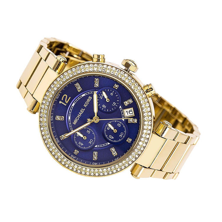 michael kors women's gold watch with blue face