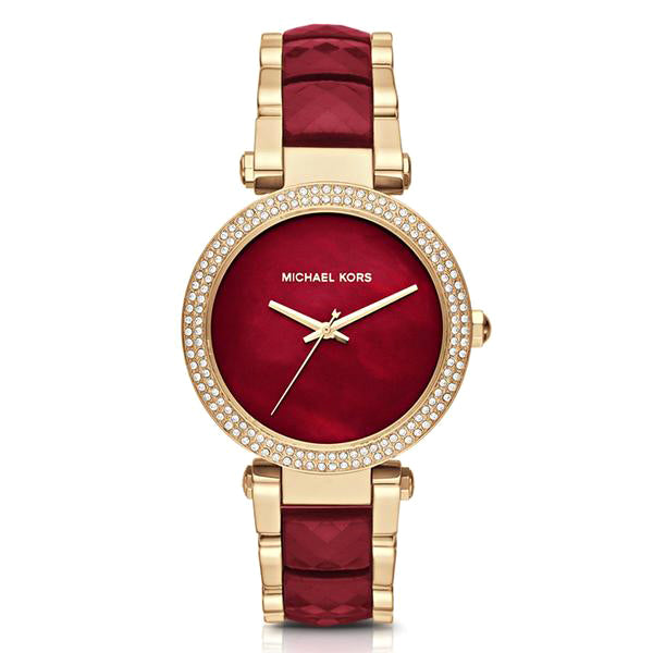 red and gold michael kors watch