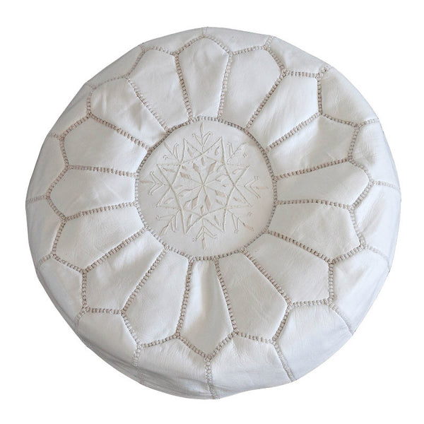 Leather pouf (White - white stitching)
