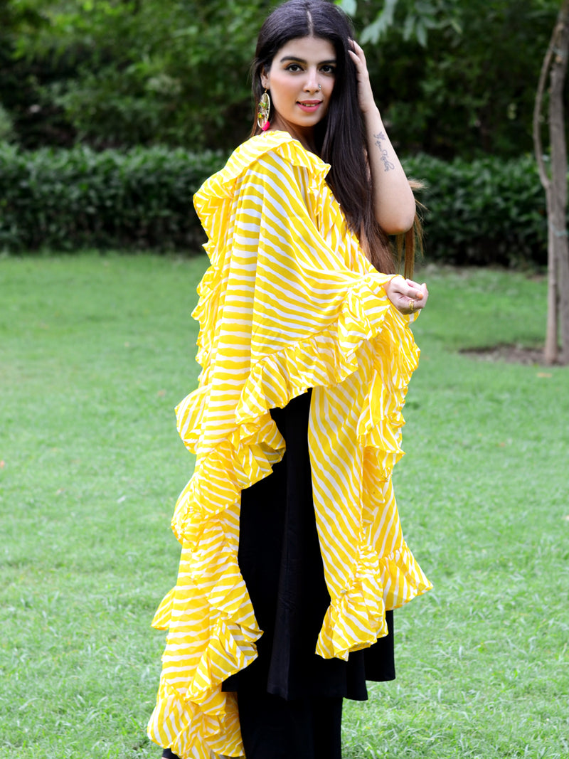 Ruffle Dupatta (Yellow), a hand embroidered, statement dupatta from our latest designer collection of dupattas and clothing for women.