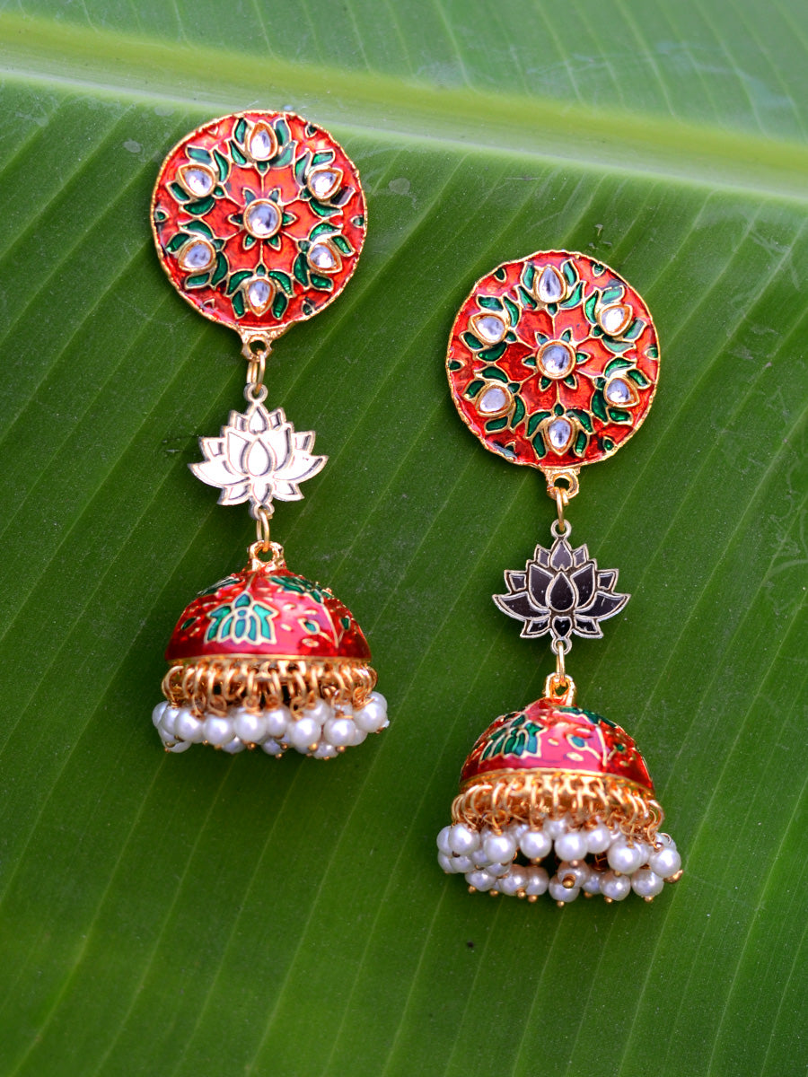 Classic Lotus Design Earrings  South India Jewels