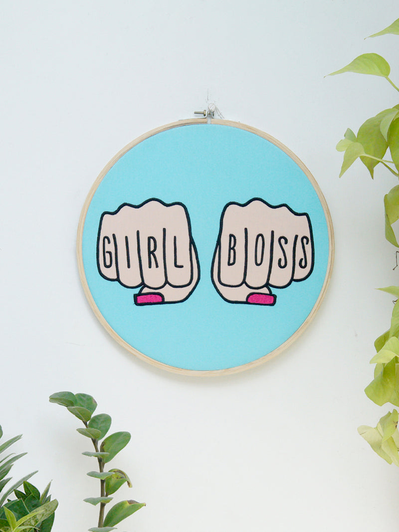 Girl Boss Embroidered Hoop Wall Art – Krafted with Happiness