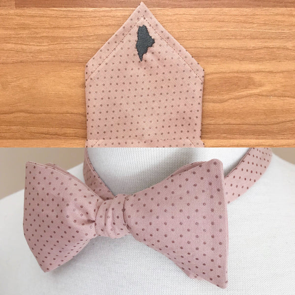 bow tie and Maine embroidered pocket square for Maine wedding