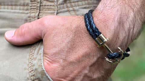 braided leather anchor bracelet