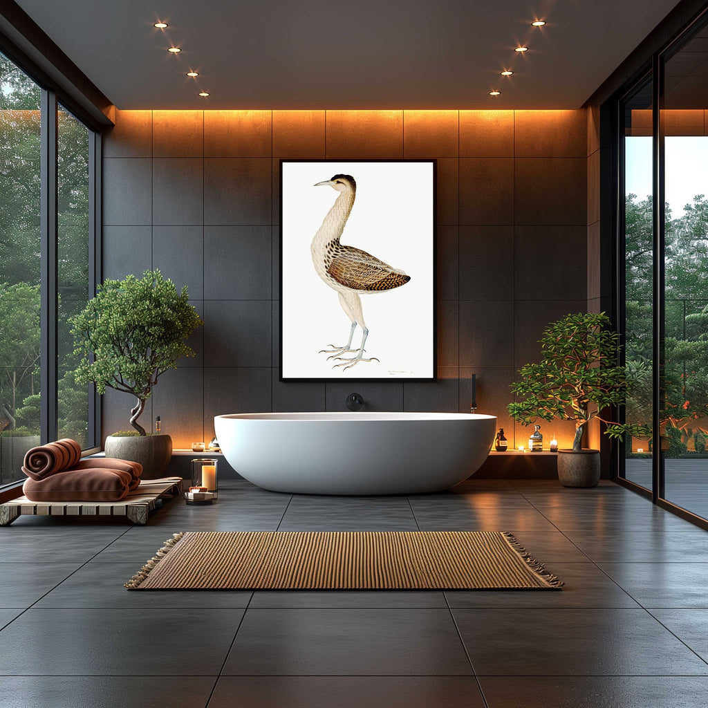Rudbeck bird with overhead lighting in a modern bathroom