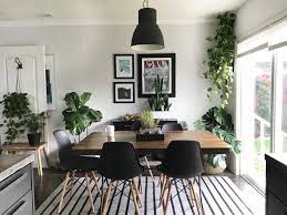 black and white room with greenery