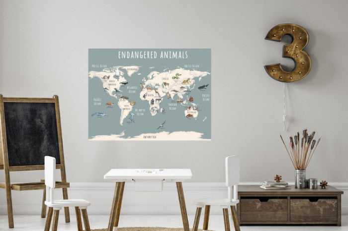 Endangered animals poster in a toddler's playroom