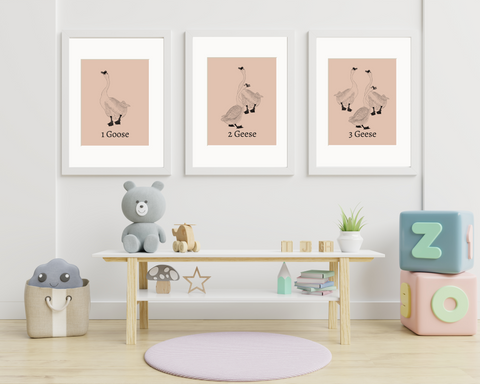 Set of 3 counting geese posters for toddler's room