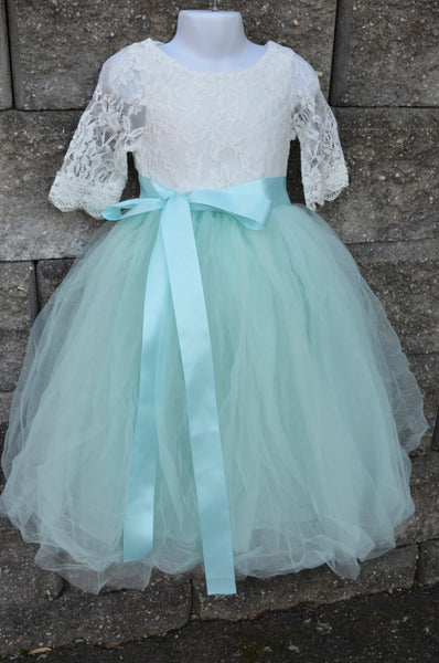 Aqua Mint Long Tulle Skirt lace blouse set – maidenlaneboutique