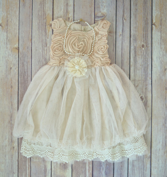 Beige Ivory Lace Flower Girl Dress – maidenlaneboutique
