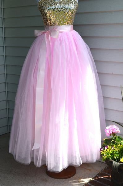 Pale Pink Long Tulle Skirt Maidenlaneboutique 