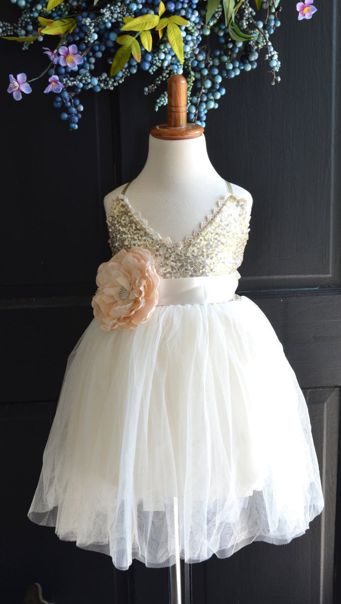 Gold Sequins Ivory Tulle Flower Girl Dress – maidenlaneboutique