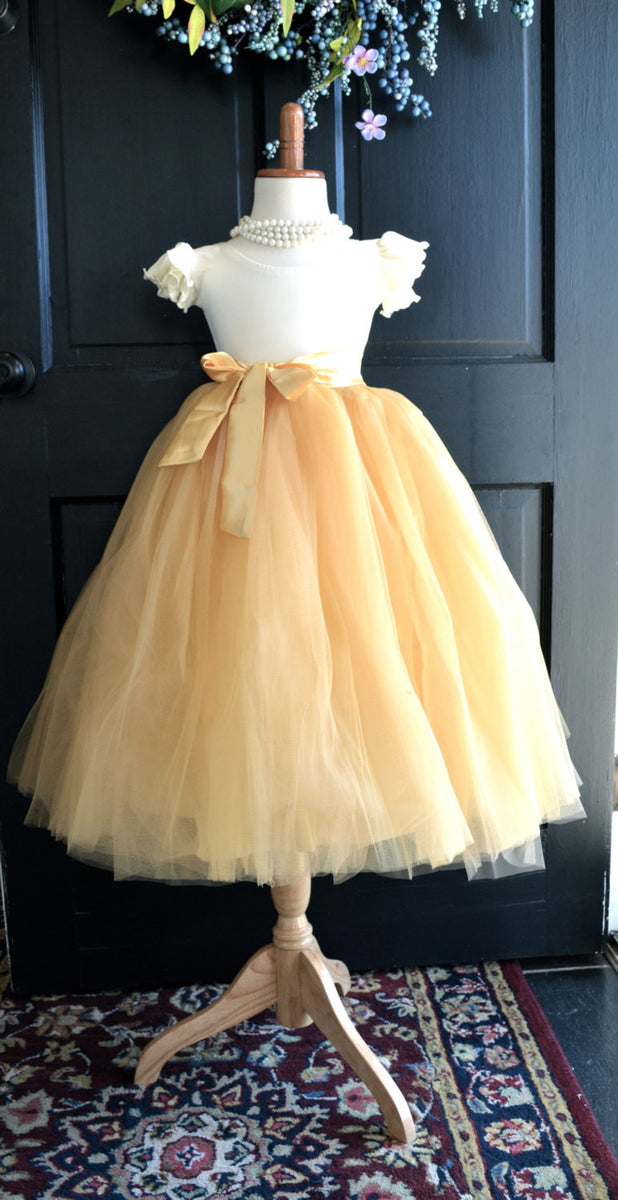 Tan Gold Tulle Skirt with sash – maidenlaneboutique