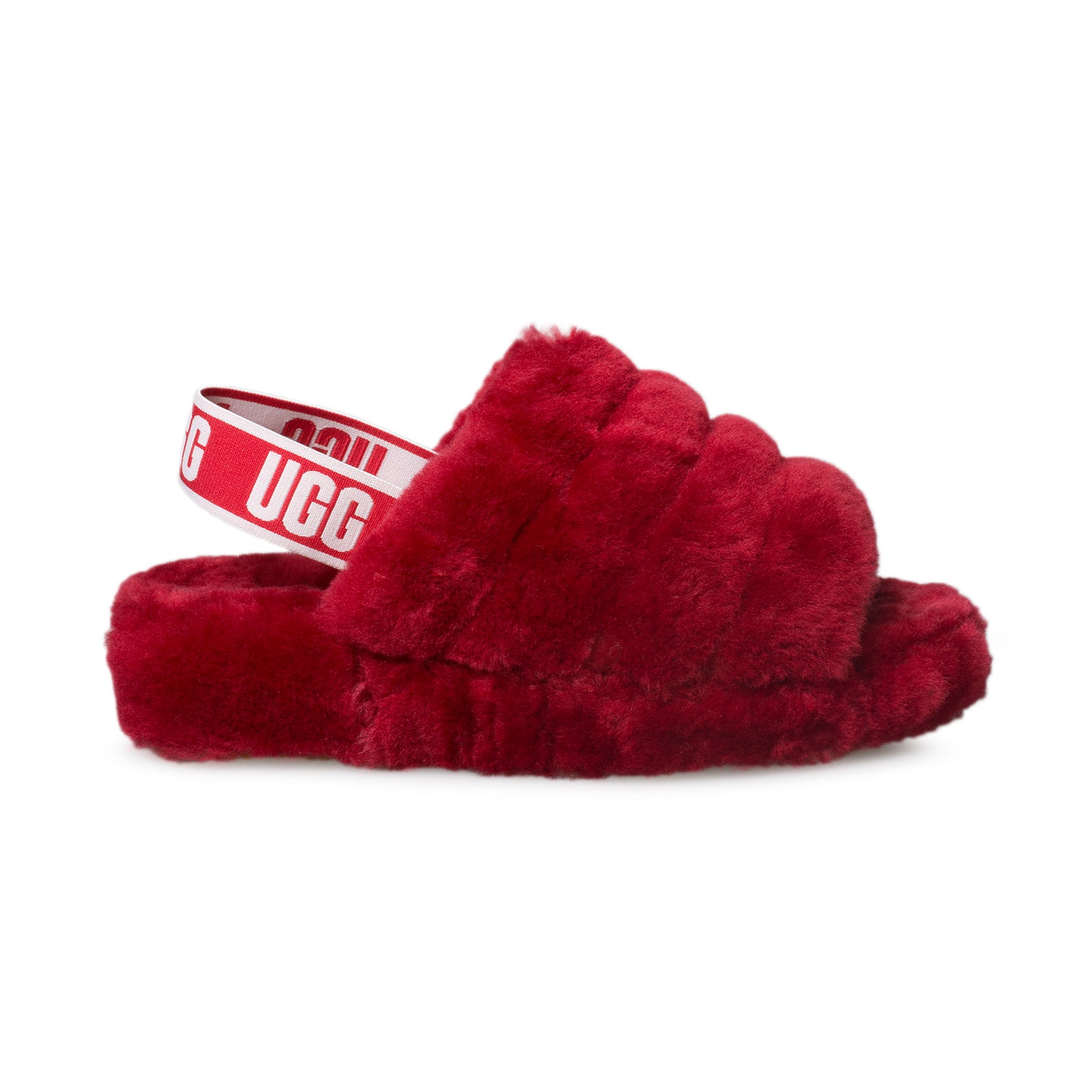 fluffy ugg sandals red