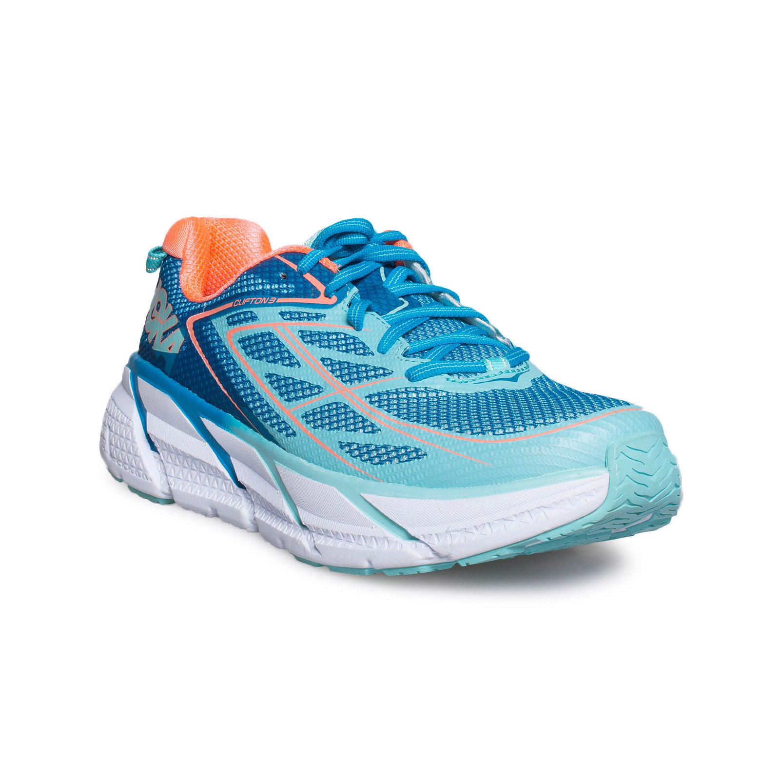Hoka One One Clifton 3 Blue Jewel / Neon Coral Running Shoes - Women's ...
