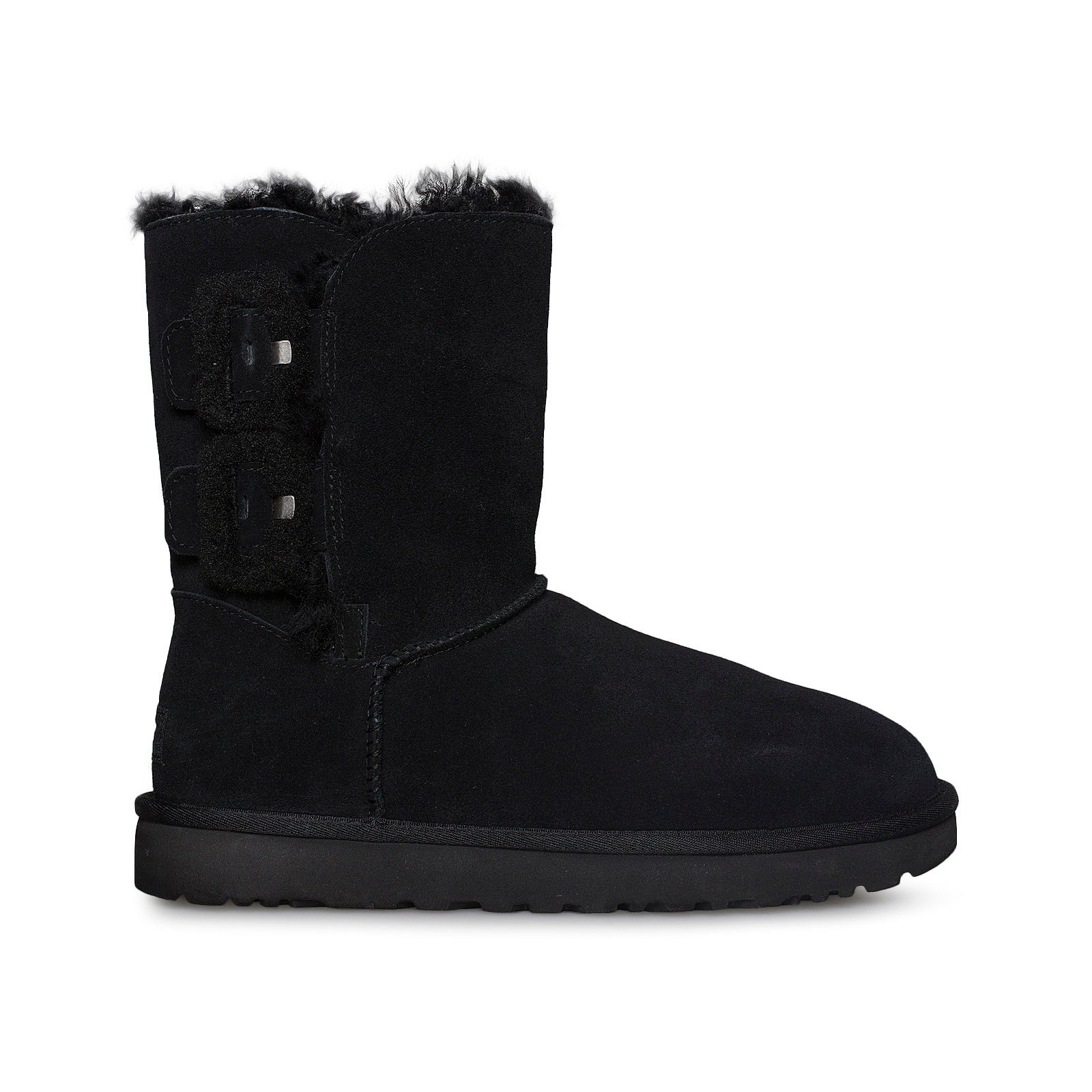 UGG Bailey Fluff Buckle Black Boots - Women's - MyCozyBoots