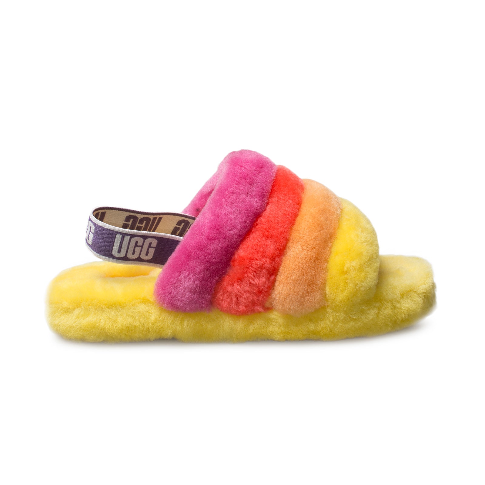 pride rainbow yellow ugg slides