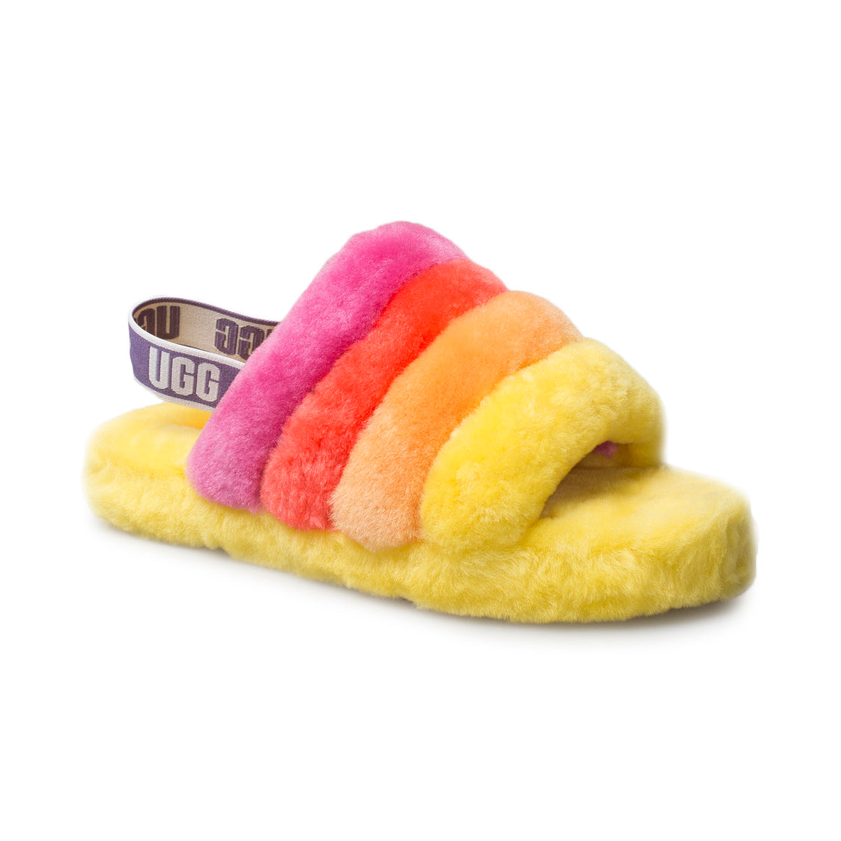 UGG Fluff Yeah Slide Pride Rainbow Yellow Slippers - Women's – MyCozyBoots