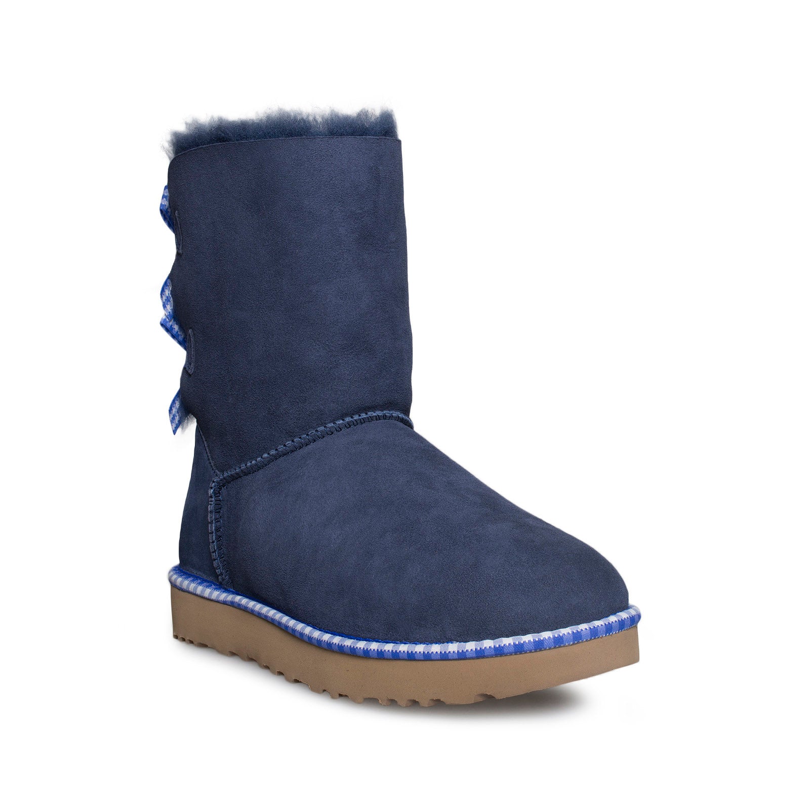 UGG Bailey Bow Gingham Navy Boots 