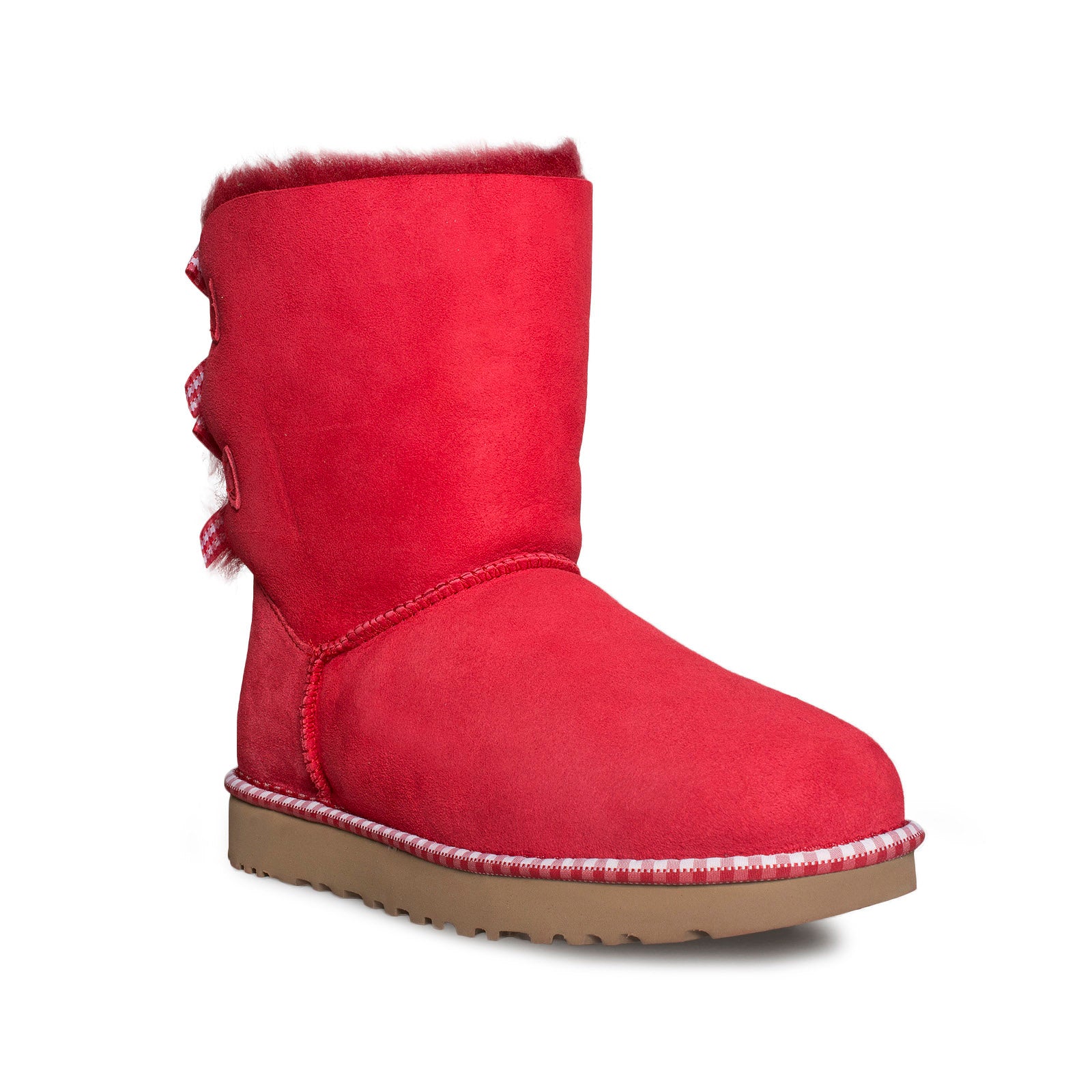 UGG Bailey Bow Gingham Ribbon Red Boots - Women's - MyCozyBoots