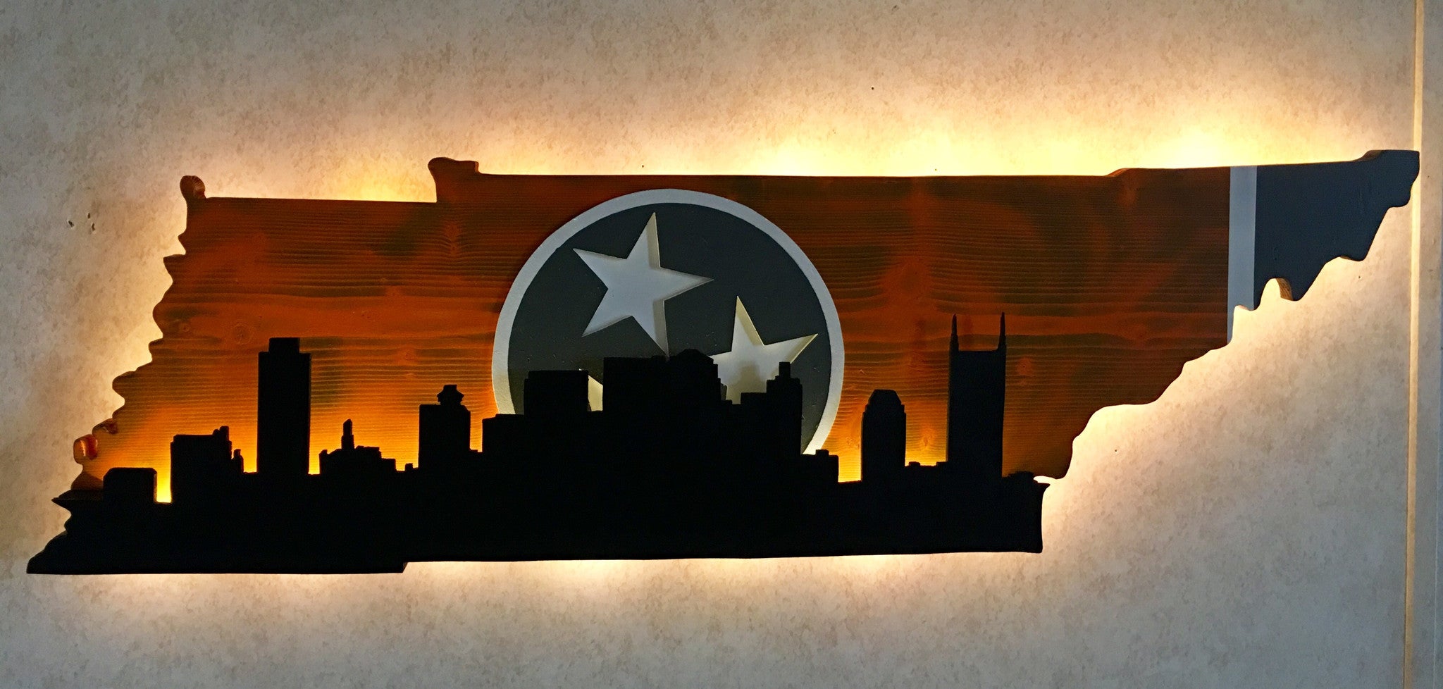 Tennessee Outline With City Skyline Orange Gray Theme Country Heritage Creations