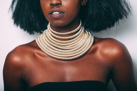 Women wearing Gold Rope choker and Gold Rope necklace