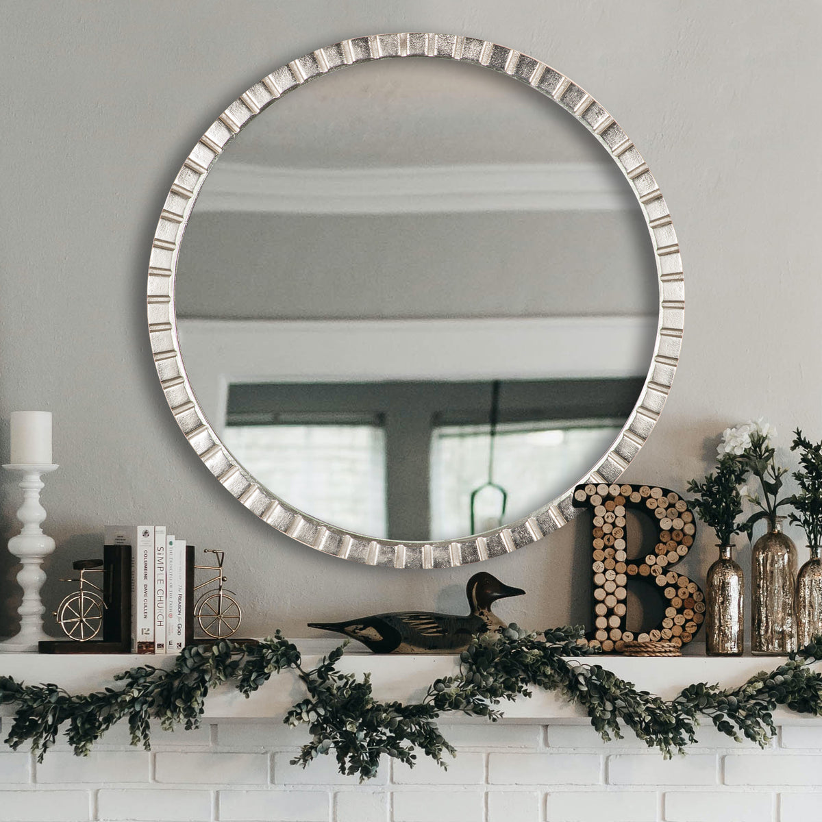 Round Natural Beaded Wall Mirror