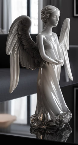 Minimalist angel statuette on lounge table