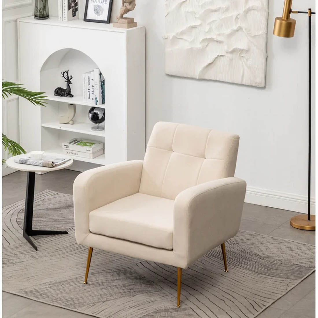 white velvet lounge chair