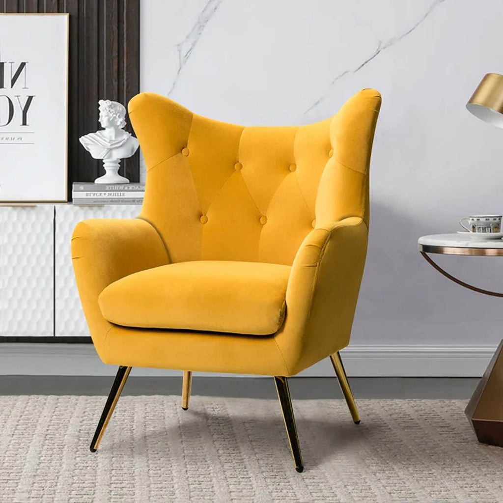 yellow tufted chair