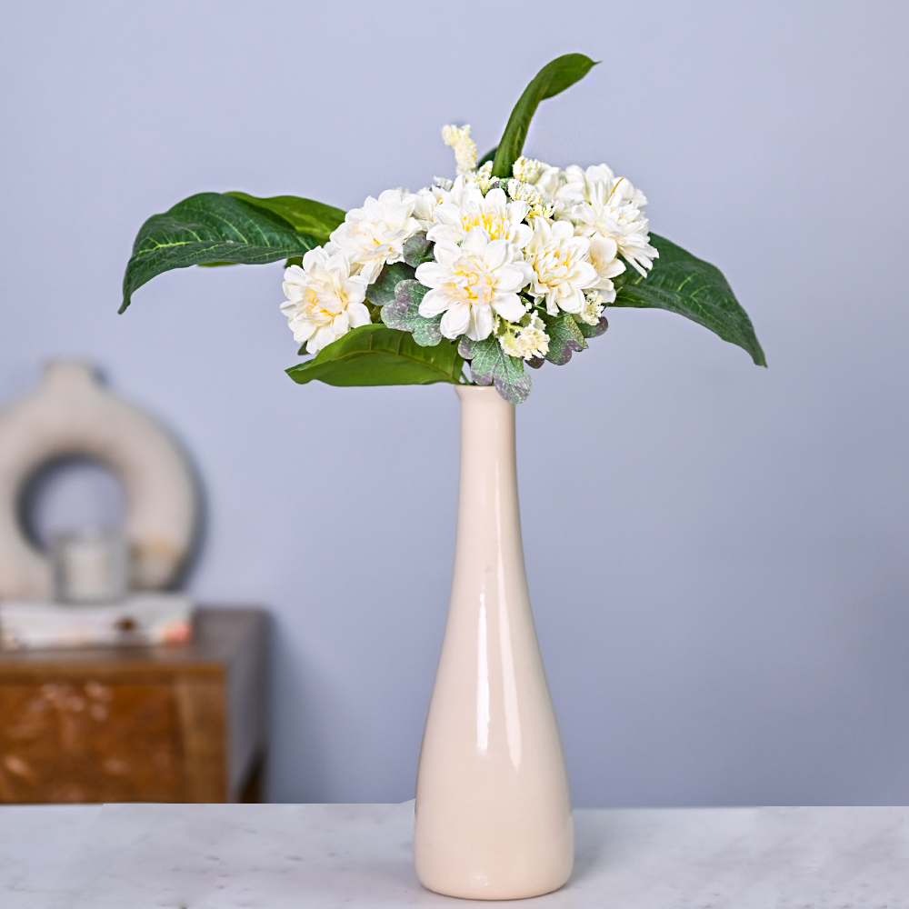 White Jasmine Artificial Flower Bunch With Artificial Leaves Combo –  WallMantra