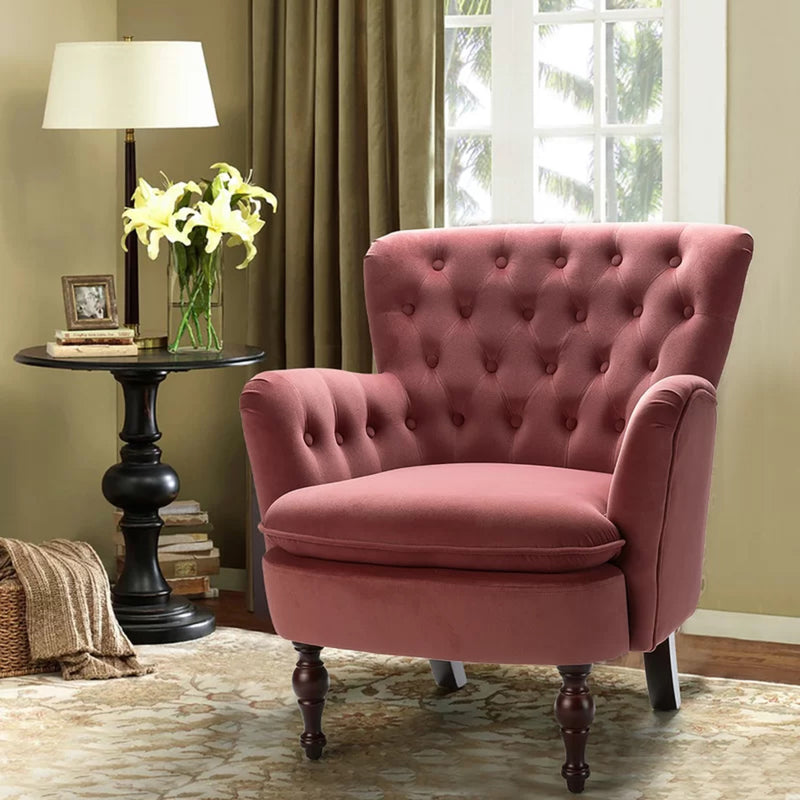 WallMantra - Detailed Tufted Super Comfy Blush Velvet Lounge Chair