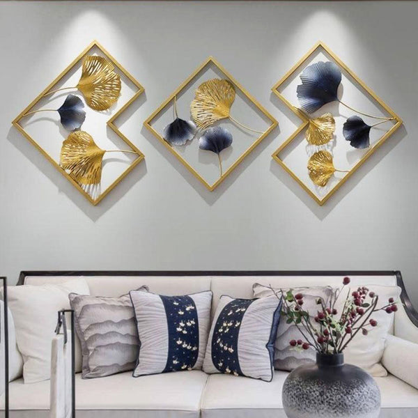 Geometric Designer Golden & Blue Abstract Metal Wall Art – WallMantra