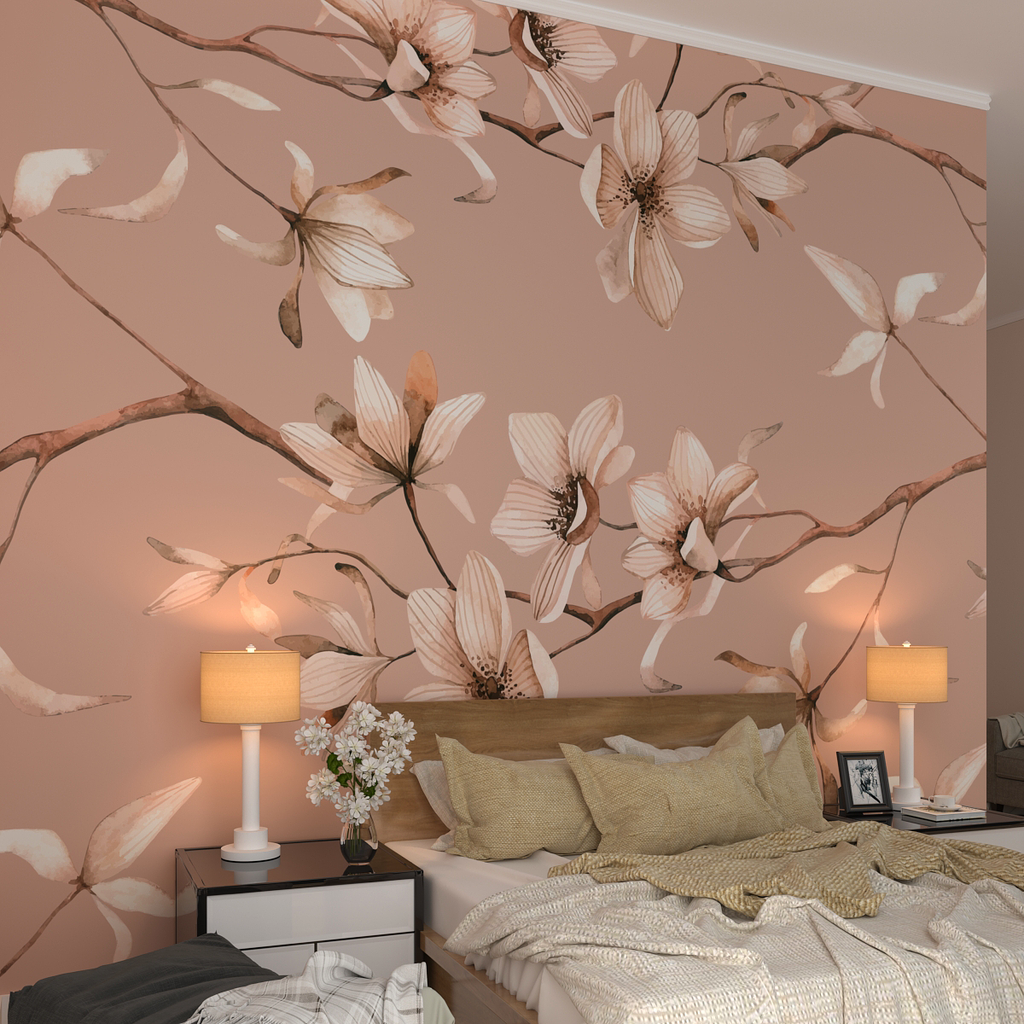 The Charming Peach Floral Premium Quality Wallpaper – WallMantra