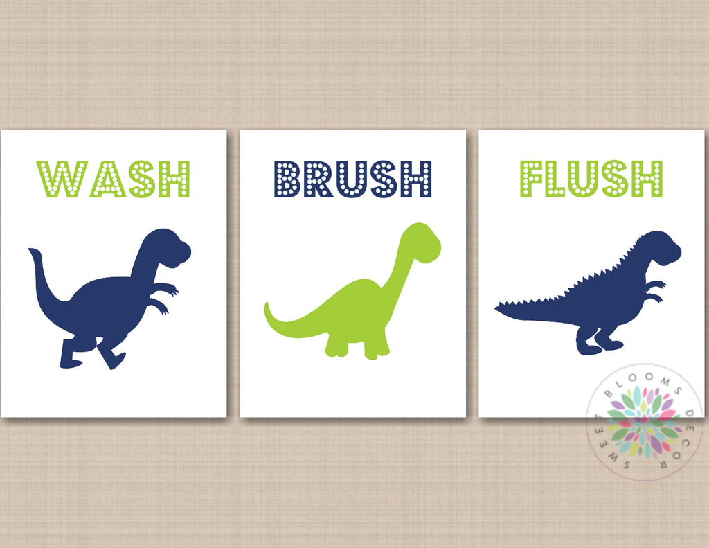 Dinosaur Bathroom Wall Art Dinosaur Bathroom Decor Navy Blue Lime Gree Sweet Blooms Decor