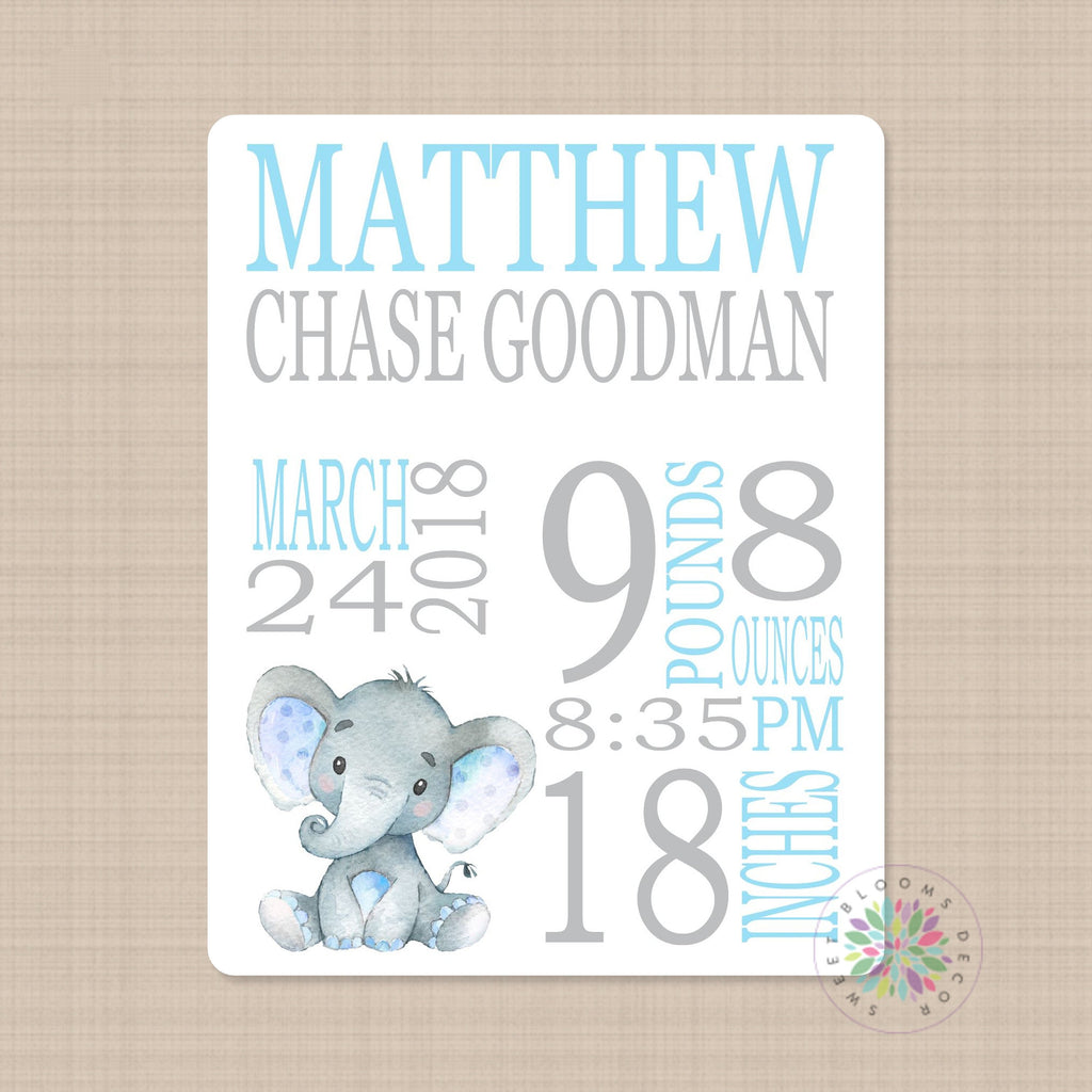 Elephant Baby Boy Name Blanket Personalized Birth Announcenent Blue Gr Sweet Blooms Decor