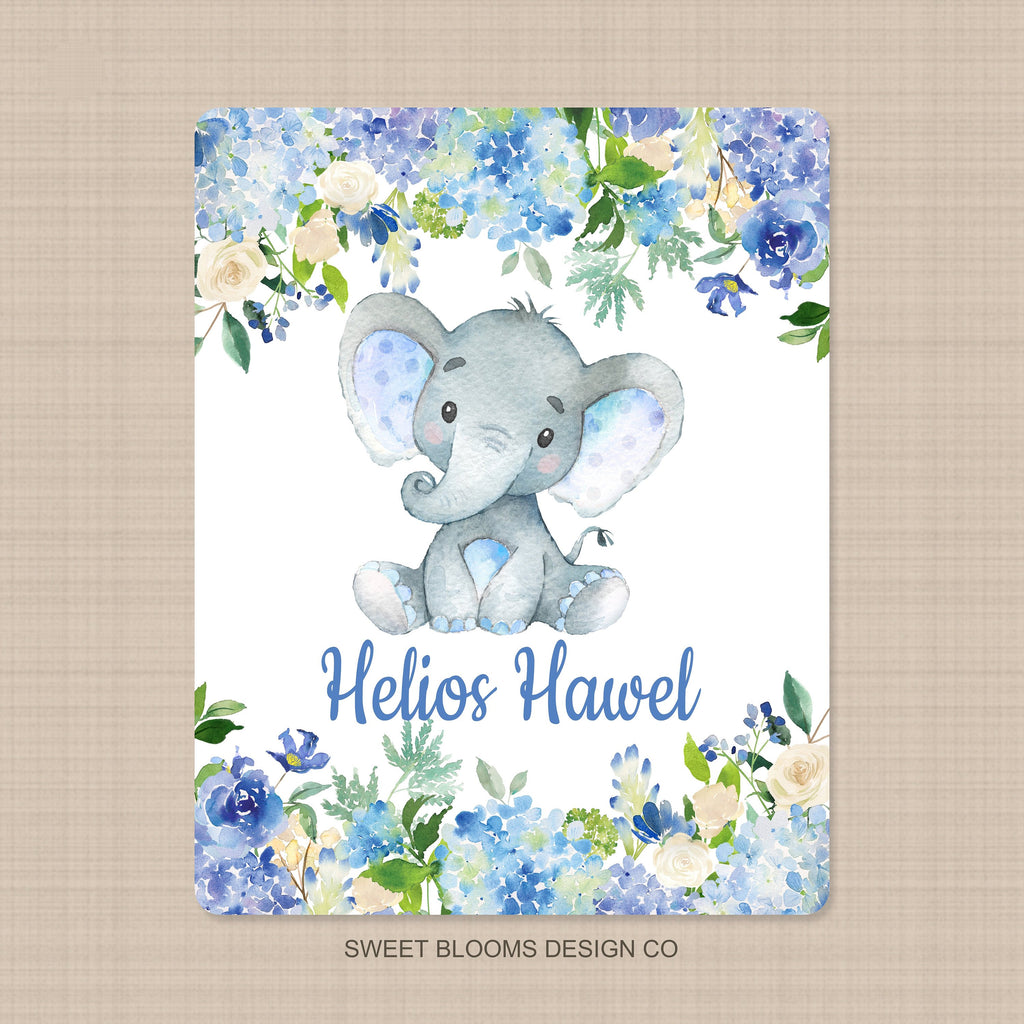 Elephants Baby Boy Blanket Watercolor Blue Floral Hydrangea Newborn Ba Sweet Blooms Decor