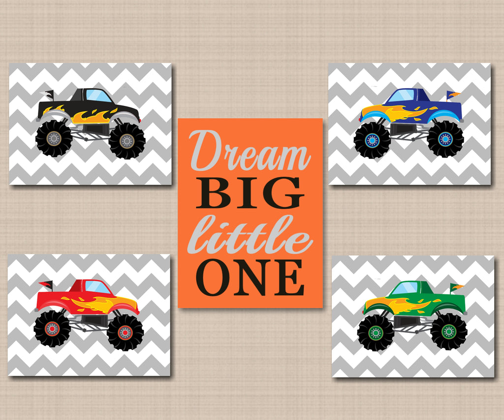 Monster Trucks Kids Wall Art Dream Big Little One Decor Sweet Blooms Decor